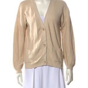 Naadam V Neck Cream Cardigan Sweater